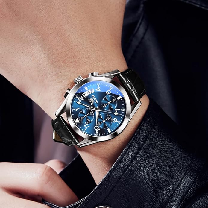 OLEVS Men's Watches Brown Leather with Date,Casual Watches for Men,Large Face Watches Men,Chronograph Mens Watch,Sport Waterproof Business Dress Analog Quartz Men's Wrist Watches Reloj De Hombre