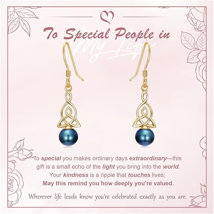 Tahitian Black Pearl AAAA 18K Gold Plated Sterling Silver Dangle Drop Earrings for Women Wife Mom Girlfriend Valentine Her Jewelry Gift for Anniversary Birthday Christmas