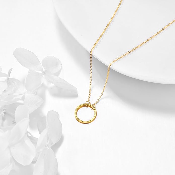 KECHO 14k Gold Simple Circle Necklace Karma Pendant Necklace for Women Jewelry