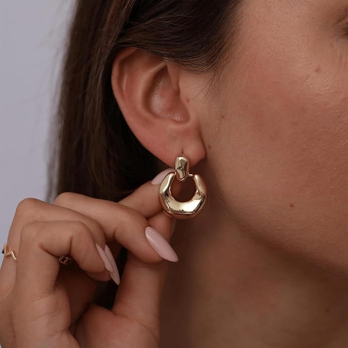 Necklace Earring Set for Women | 18K Gold Plated Statement jewelry | Trendy Pendant Necklace and Hoop Earrings for Her