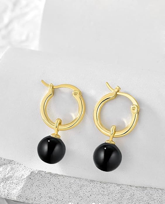 14K Gold/White Gold Plated Minimalist Pearl Hoop Earrings,Huggies Dangle Earrings Jewelry