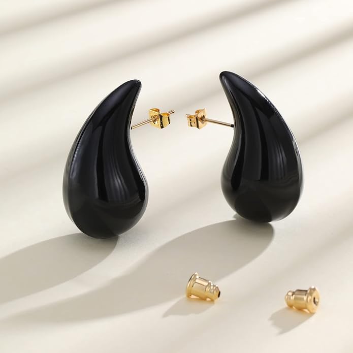 Apsvo Chunky 14K Gold Plated Hoop Earrings for Women, Lightweight Waterdrop Hollow Open Hoops, Hypoallergenic Dupes Earrings