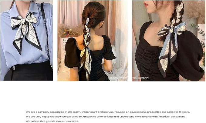 Livrerpi Silk Feeling Head Scarf Fashion Satin Hair Scarf Square Long Scarves for Women Gifts
