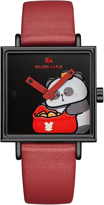 GOLDEN MAPLE Fancy Ladies Watch, Quartz Movement Watches for Women, Square Case with Leather Strap