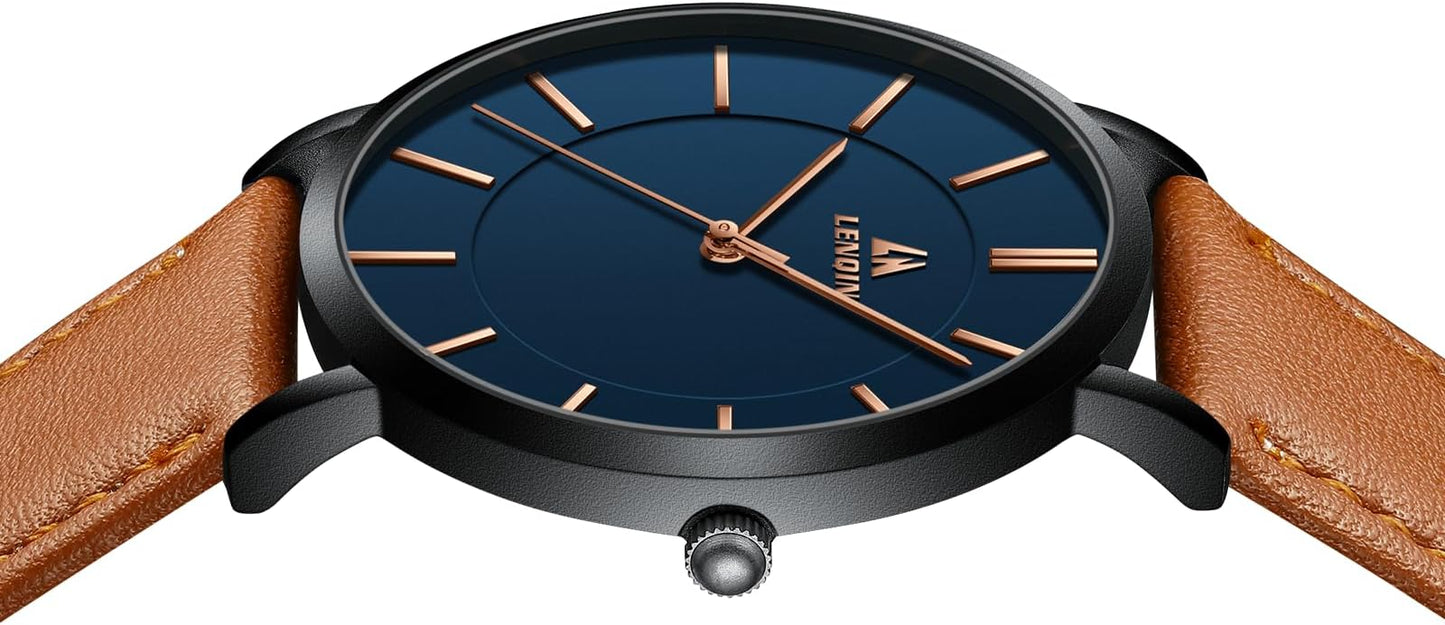 LN LENQIN Mens Watches Watches for Men Analog Quartz Watch 30M Waterproof Men's Wrist Watch Minimalist Fashion Business Mens Dress Designer Watch with Leather Band