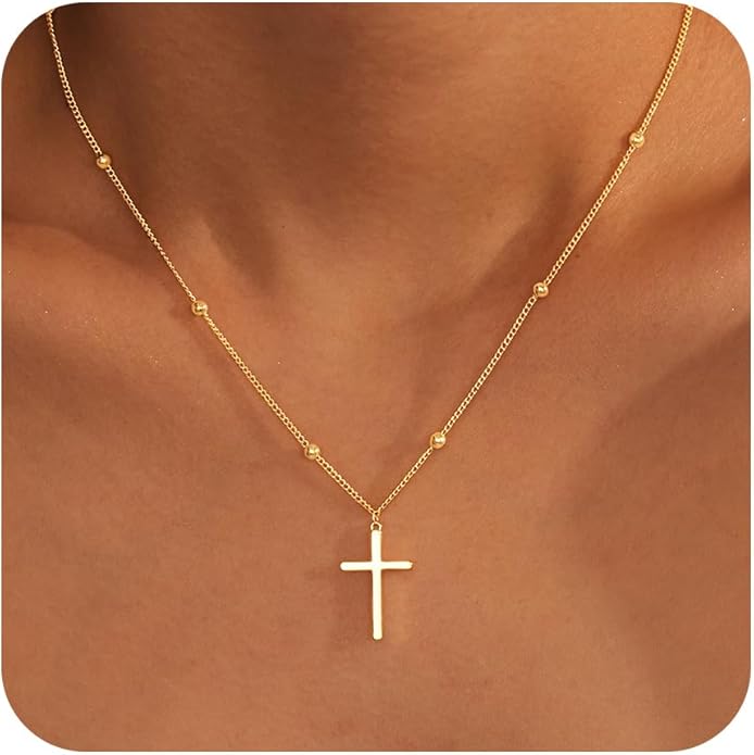 Infinity Cross Necklace for Women, Unique Trendy Fahion Cross Jewelry Gifts, Non Tarnish & Waterproof Dainty Simple Gold Cross Pendant, Christian Religious Easter Faith Accessories Jewelry Gifts