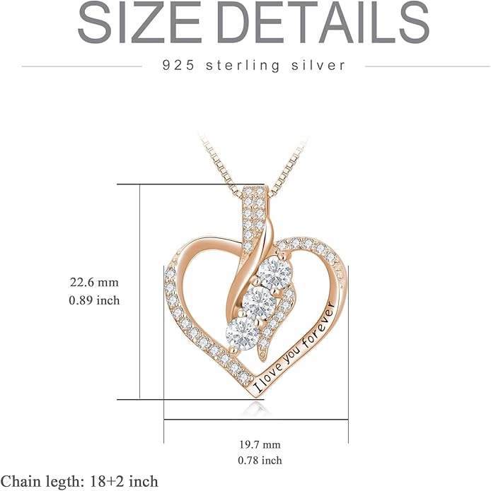 Rose Heart Birthstone Necklace for Women - Solid S925 Sterling Silver with Rose Gold Plated Infinity Symbol of Love Valentine's, Mother's Day, Anniversary, Christmas Birthday Gift for Her, Mom, Wife, or Girlfriend.