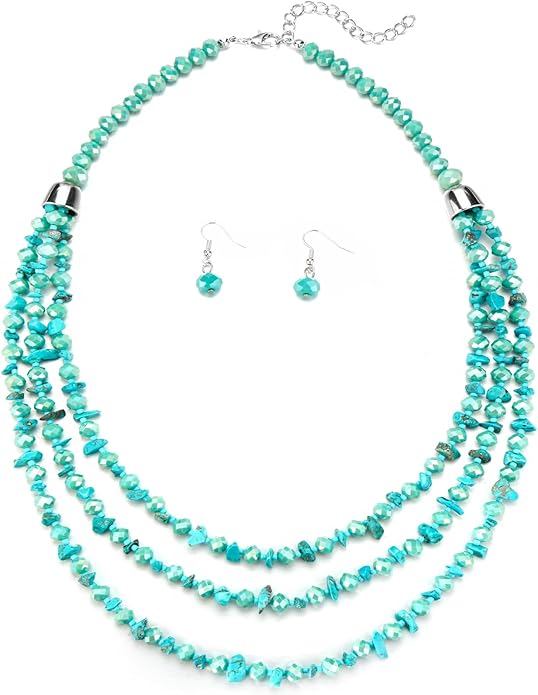 Layered Beaded Statement Necklace Multi Strand Crystal Beads Collar Necklace and Earring Sets for Women Fashion Costume Jewelry Set Gifts for Her