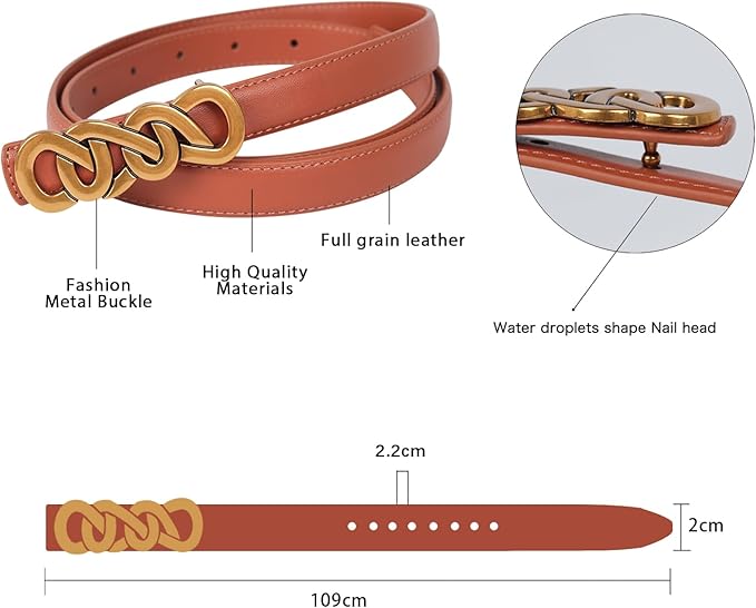Women's Fashion Classic Metal Buckle Leather Belt with Jeans Dress