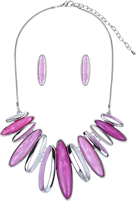 Women's Wedding Party Jewelry Enamel Leaf Rhinestone Cluster Flower Statement Necklace Dangle Earrings Set for Bridal Bridesmaids
