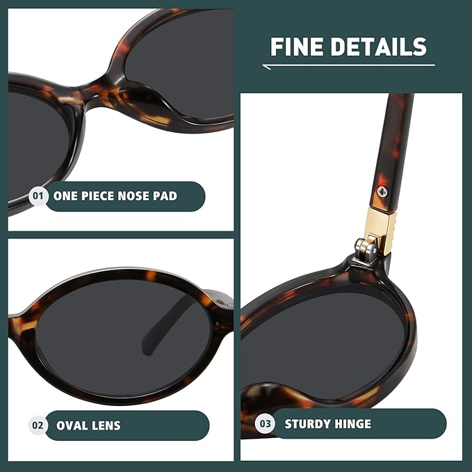 WOWSUN Retro Oval Sunglasses Womens Trendy Sun Glasses Sunnies UV400 Protection
