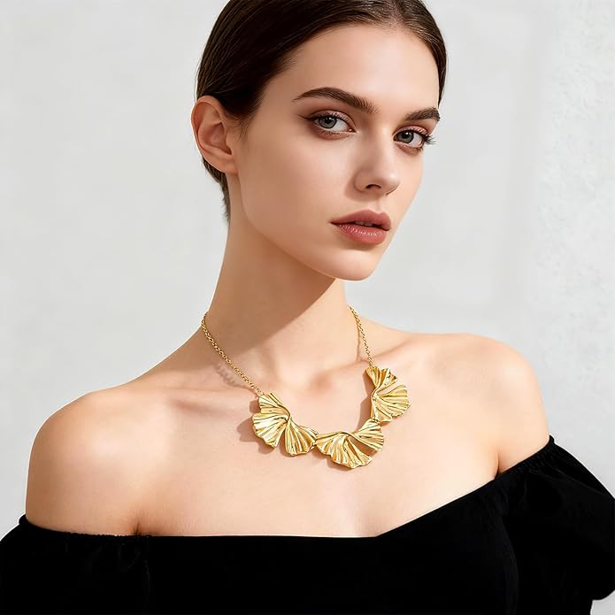 Statement Flower Necklace for Women Gold Plated Chunky Floral Collar Boho Choker Jewelry