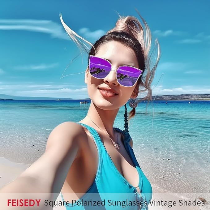 FEISEDY Oversized Polarized Sunglasses - UV400 Protection, Square Fashion Sun Glasses for Outdoor & Daily B2600