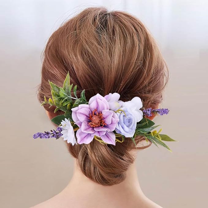 Flower Hair Clip for Women - Elegant Hair Accessory for Wedding, Party & Daily Wear (Lavender)
