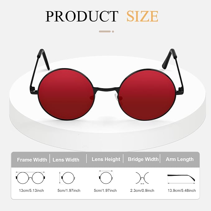 CHRORINE Hippie Sunglasses Round 70s Retro Glasses for Women Men Party Accessory Festival Fashion Vintage Sunglasses