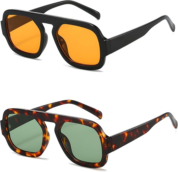 Oversized Retro Square Aviator Sunglasses for Women Men – 70s Vintage Big Frame Flat Top Shades, Fashion Sunglasses