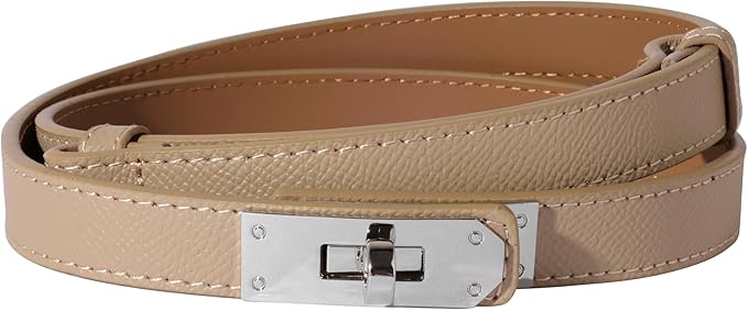 Women Skinny Leather Belt Solid Color Alloy Turn Lock Adjustable Waistband for Dresses Jeans Coats