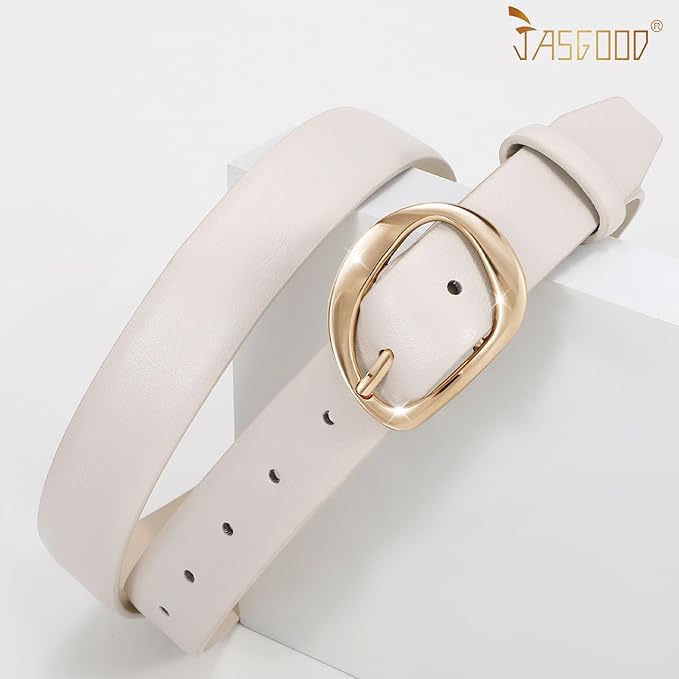 JASGOOD Leather Belts for Women Cute Casual Waist Belt with Gold Buckle Ladies for Jeans Pants Dresses
