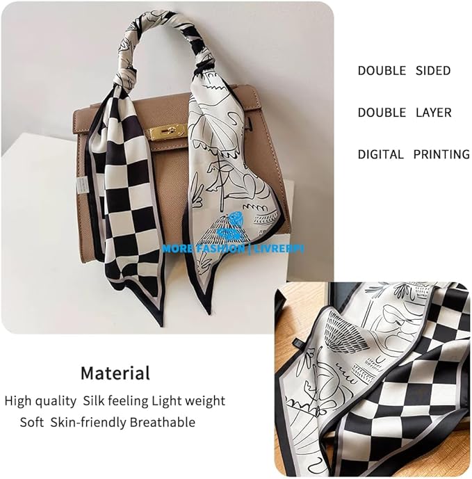 Livrerpi Silk Feeling Head Scarf Fashion Satin Hair Scarf Square Long Scarves for Women Gifts