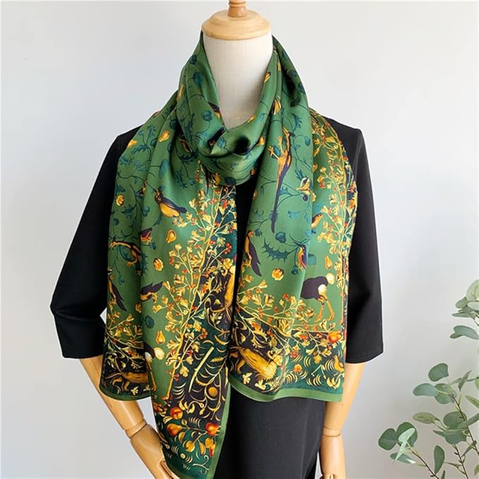 100% Mulberry Silk Scarfs for Women Floral Print Satin Long Scarf for Headscarf Hair Wraps Shawl with Gift Packed