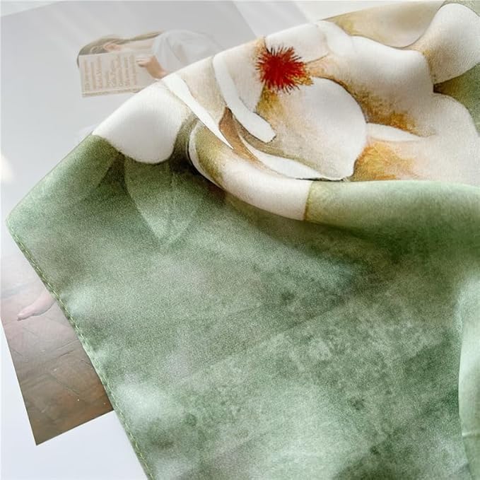 100% Mulberry Silk Scarfs for Women Floral Print Satin Long Scarf for Headscarf Hair Wraps Shawl with Gift Packed