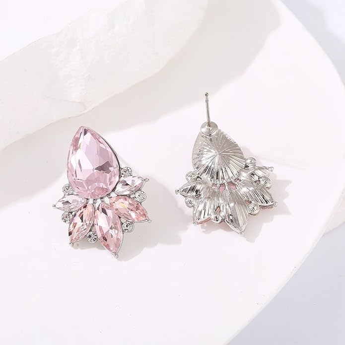 Vintage Rhinestone Earrings Fancy Crystal Cluster Drop Earrings Art Deco Earrings for Women