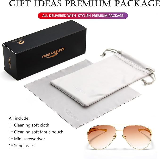AIEYEZO Gold Aviator Sunglasses for Women Men Oversized Thick Frame Sun Glasses Fashion Retro Sardine Pilot Shades