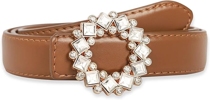 Women's Fashion Classic Metal Buckle Leather Belt with Jeans Dress