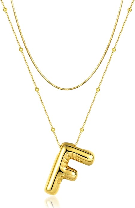 LUCA SMITH Initial Necklaces for Women, Dainty Balloon Bubble Letter, Name Letter Alphabet Pendant Layered Choker Chain Jewelry Gift