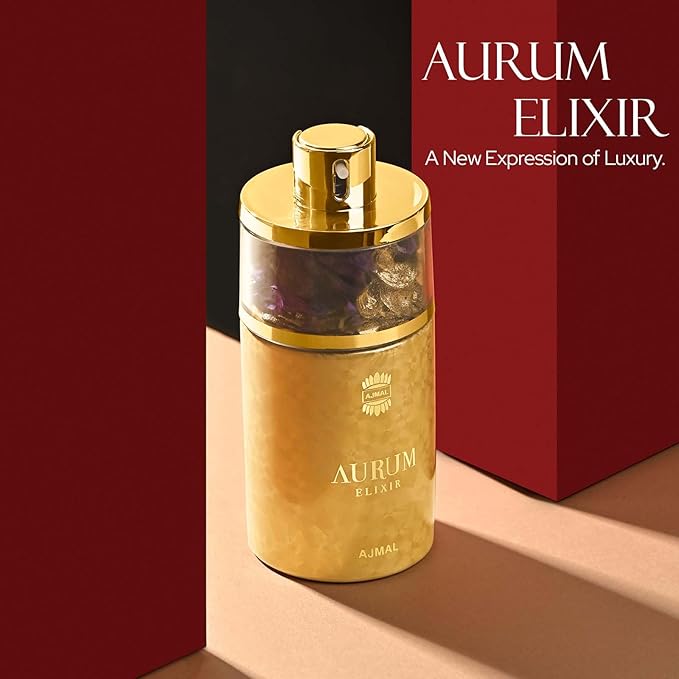 Ajmal Aurum Elixir Eau de Parfum for Women, 2.5 fl oz / 75 ml, Floral Fruity Gourmand Fragrance, Long Lasting Women’s Perfume, Made in Dubai