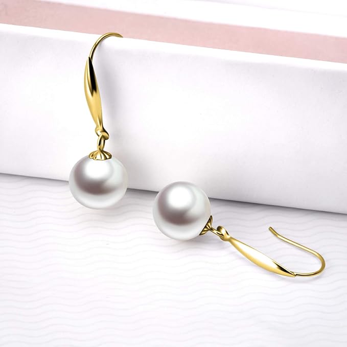 Real 14k Gold Pearl Necklaces and 18k Gold Pearl Earrings Set for Women, Fine Jewelry Gifts for Her,