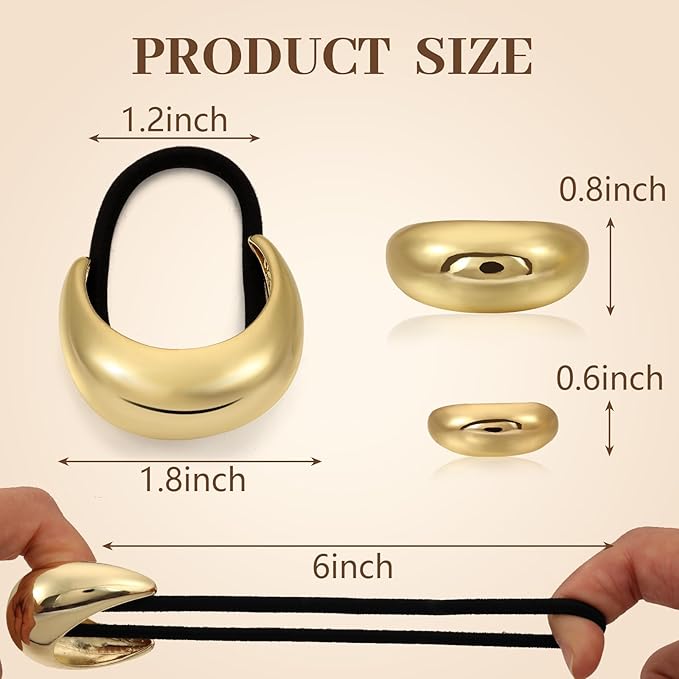 2PCS Gold Hair Ties for Women - Metal Hair Accessories for Thick Hair, Elegant and Durable Geometric Design, Ponytail Cuffs Stretchy Non-Damage Holiday Gifts