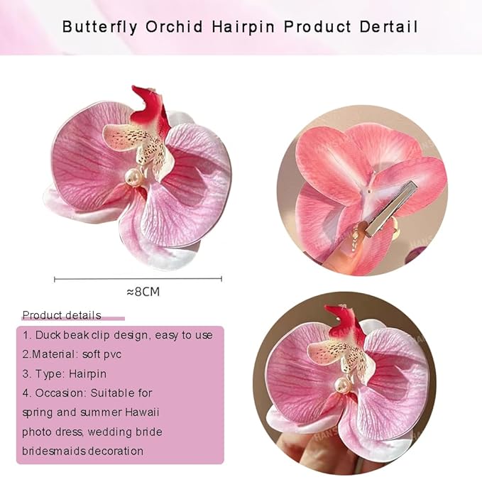12 Pieces Flower Hair Clips Bohemian Butterfly Orchid Hair Barrettes for Beach Party Spring Photo Prop, Artificial Hawaiian Boho Hairclip Flower Hair Accessories for Women Girls Bridal Headwear