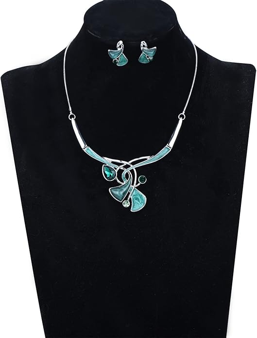 Vintage Statement Jewelry Set Leaf Floral Bohemian Boho Statement Necklace Earring Set Crystal Fashion Costume Jewelry