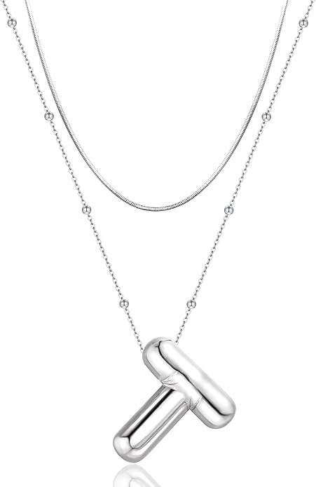 LUCA SMITH Initial Necklaces for Women, Dainty Balloon Bubble Letter, Name Letter Alphabet Pendant Layered Choker Chain Jewelry Gift