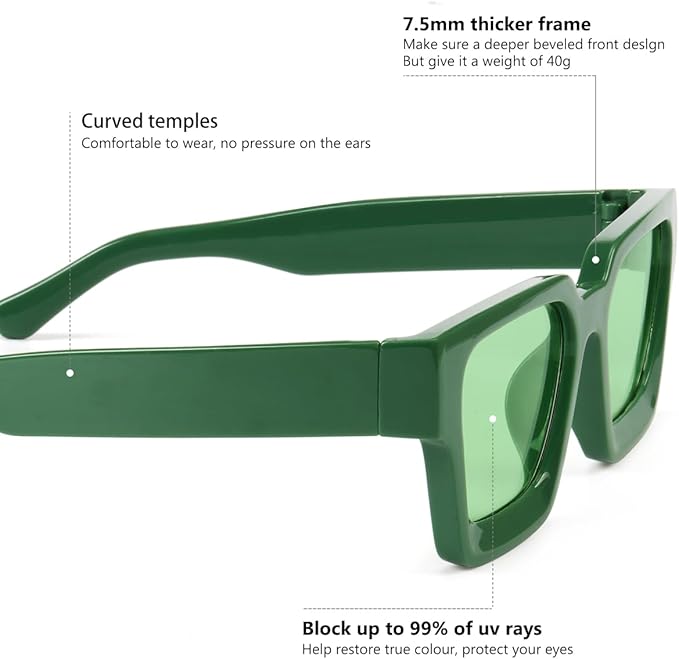 Trendy Square Sunglasses for Men Women Fashion Thick Rectangle Sun Glasses UV Protection Shades Designer Style
