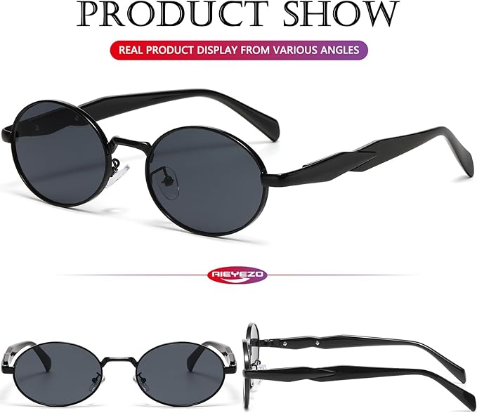 AIEYEZO Retro Oval Sunglasses for Women Men Trendy Fashion Round Sun Glasses Oval Metal Framed Shades
