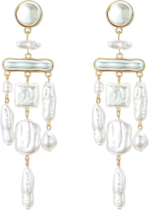 Statement Pearl Dangle Earrings,Gold and Large Pearl,Luxury Chandelier Organic Style Earrings