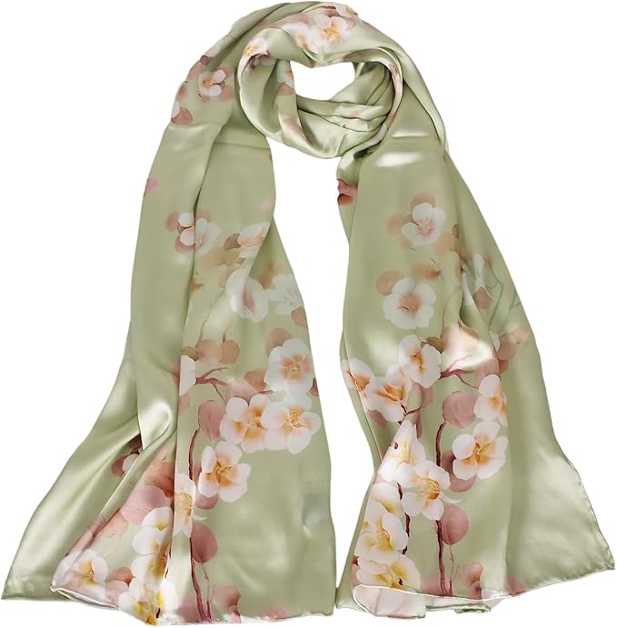 100% Mulberry Silk Scarf for Women Neck Oblong Headscarves Long Floral Print Lightweight Silk Wraps Shawls 67"*20"