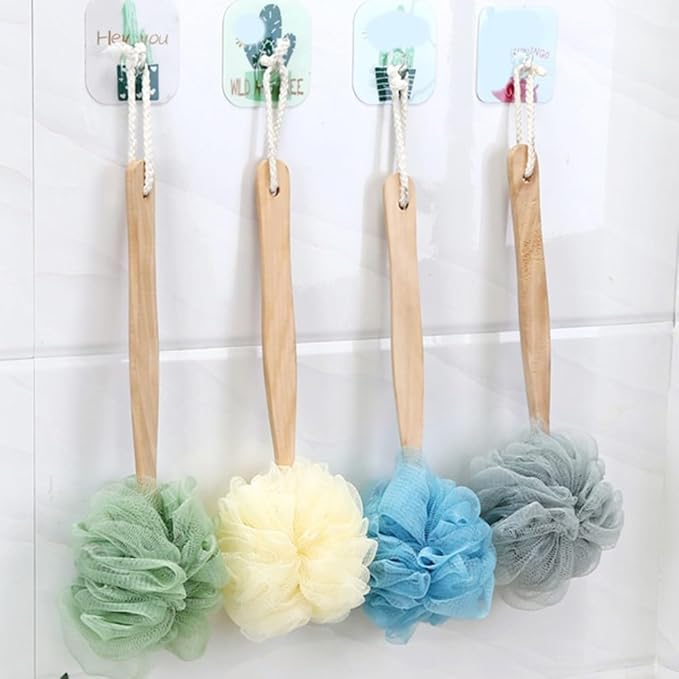 Shower Body Brush with Loofah and Long Handle for Exfoliating, Dry and Wet Brushing, Hanging Hole, Grey(Green)