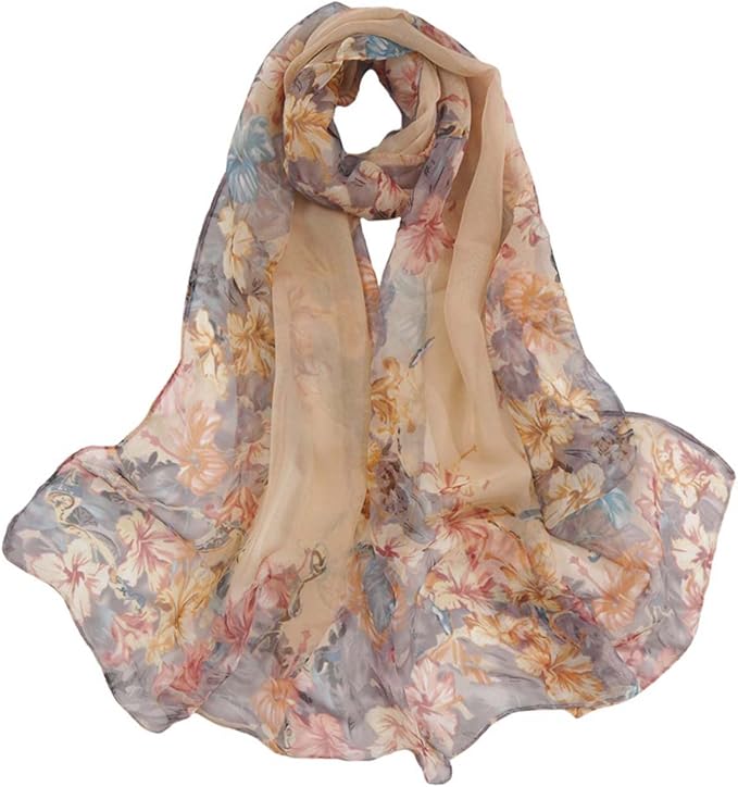 Pokeedioty Scarfs for Women Lightweight Fashion Scarves Elegant Floral Pattern Sheer Scarfs