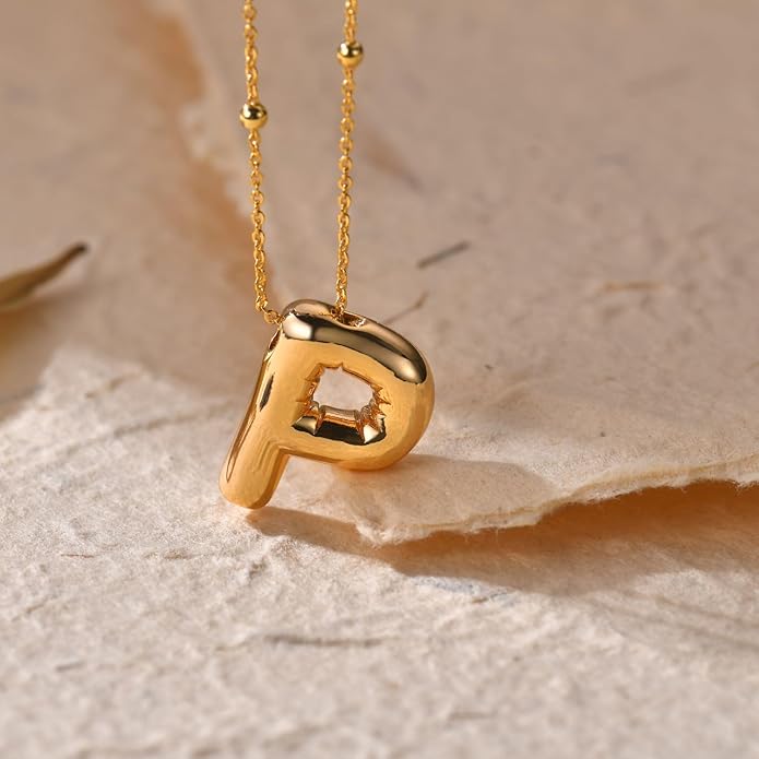 LUCA SMITH Initial Necklaces for Women, Dainty Balloon Bubble Letter, Name Letter Alphabet Pendant Layered Choker Chain Jewelry Gift