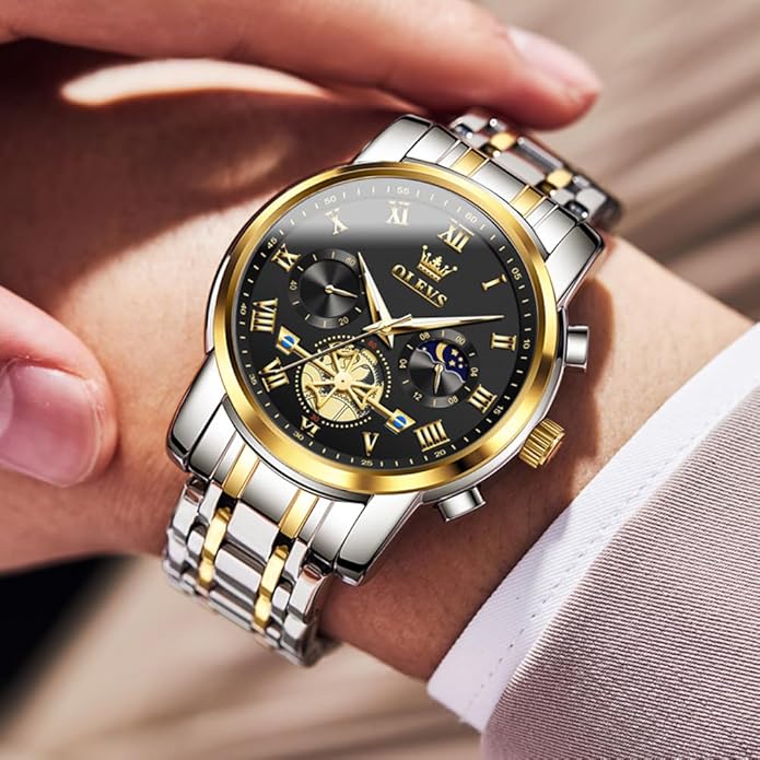 OLEVS Mens Watches Waterproof Stainless Steel Adjustable Bracelet Watch Quartz Analog Watch for Men Fashion Business Classic Mens's Wrist watch's Casual Watches Gold/Blue/Black/White/Face/Dial