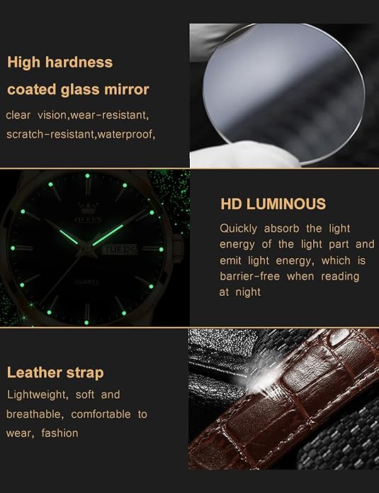 OLEVS Mens Watches, Casual Leather Watches for Men Easy to Read Quartz Number Watch with Date Waterproof Blue/Black/Silver Face Men's Wrist Watches…