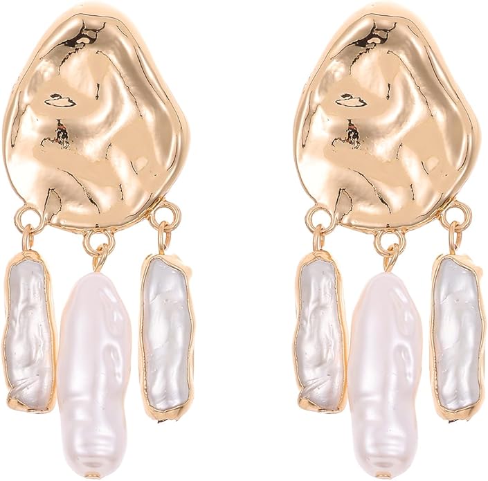 Statement Pearl Dangle Earrings,Gold and Large Pearl,Luxury Chandelier Organic Style Earrings