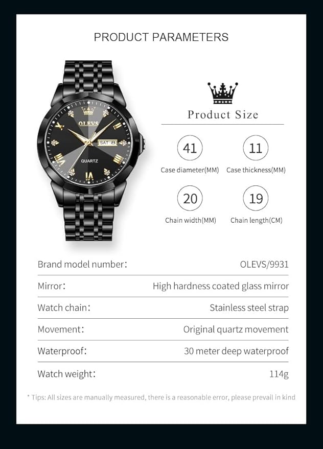 OLEVS Watch for Men Women Large Face Unisex Diamond Luxury Dress Analog Quartz Stainless Steel Waterproof Luminous Date Business Casual Wrist Watch