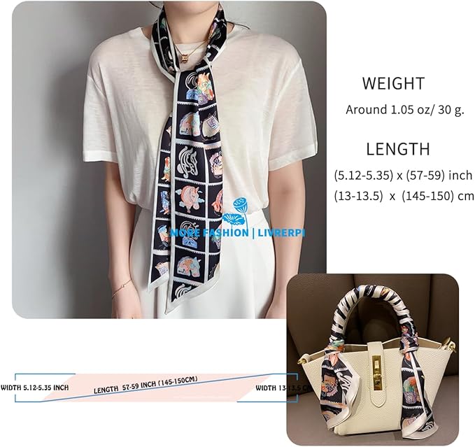Livrerpi Silk Feeling Head Scarf Fashion Satin Hair Scarf Square Long Scarves for Women Gifts
