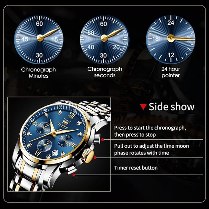 OLEVS Mens Watches Waterproof Stainless Steel Adjustable Bracelet Watch Quartz Analog Watch for Men Fashion Business Classic Mens's Wrist watch's Casual Watches Gold/Blue/Black/White/Face/Dial