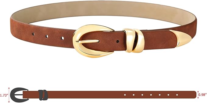 Belts for Women with Gold Buckle – Adjustable Black leather Belt for Jeans, Dress, Pants