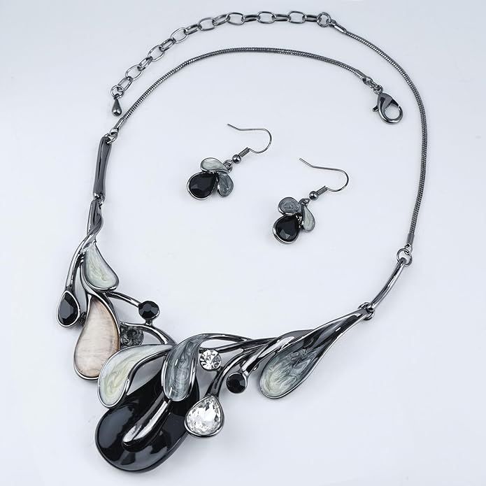 Vintage Statement Jewelry Set Leaf Floral Bohemian Boho Statement Necklace Earring Set Crystal Fashion Costume Jewelry